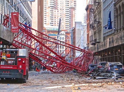 tribeca crane crash hudson st church st worth st nyc manhattan