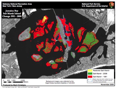 erosion of marshlands in jamaica bay 1951 - 2008